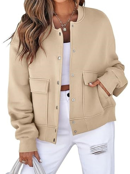 Fashion Thread Double Pocket Cropped Bomber Jacket
