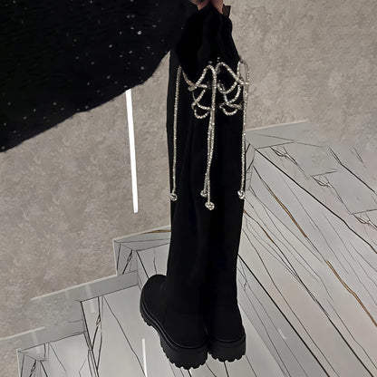 Shinny Strap Over-the-Knee Boots