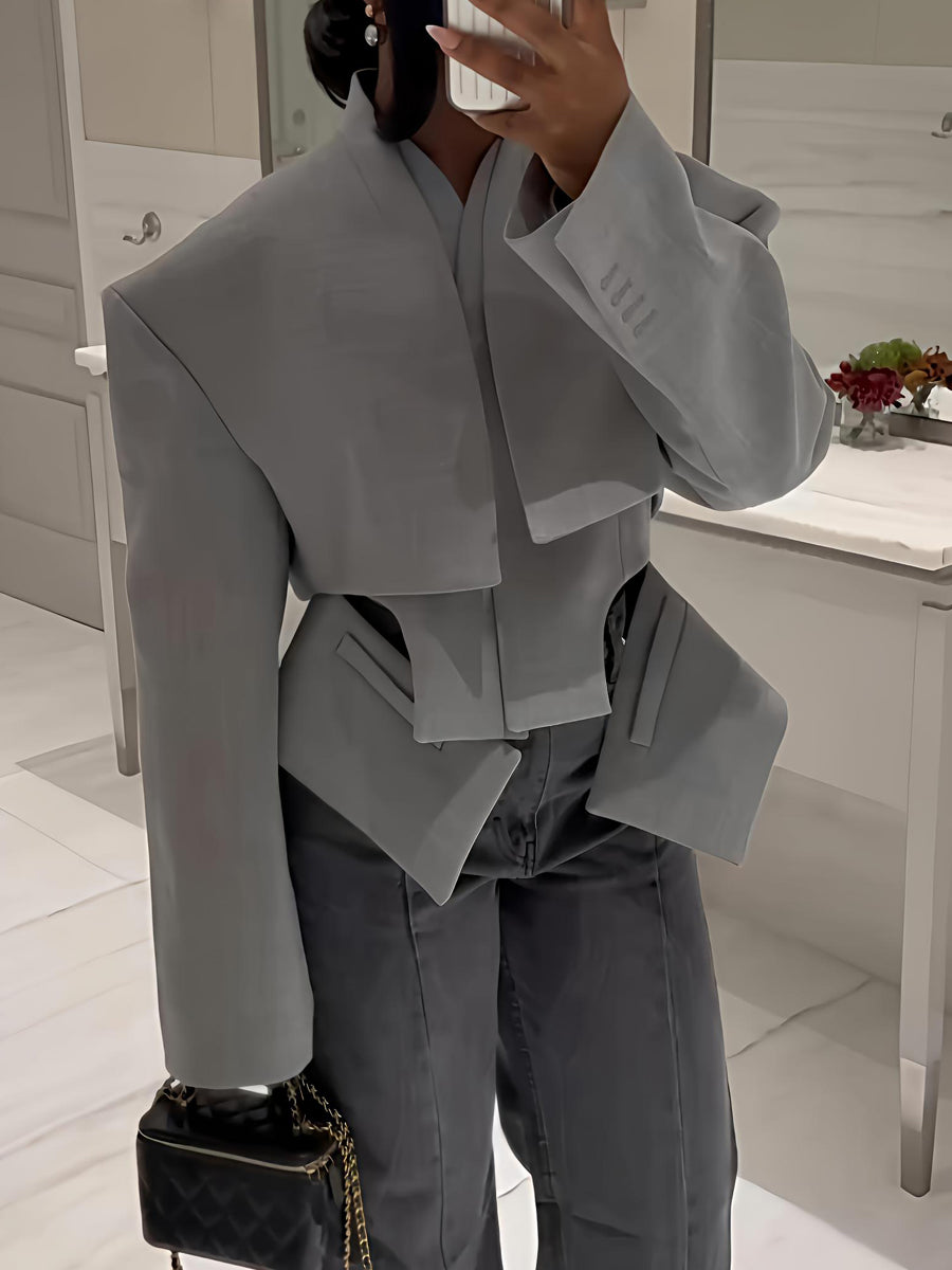 Stand Collar Cut-out Asymmetric Hem Jacket