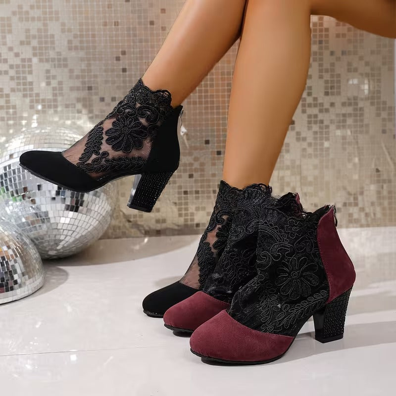 Chic Fashionable Lace Embroidered Mesh High Heel