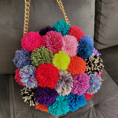 Multicolor Pompom Bag Shoulder Bag