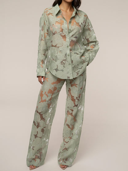 Lace Floral Pant Elegant Two Pieces Set