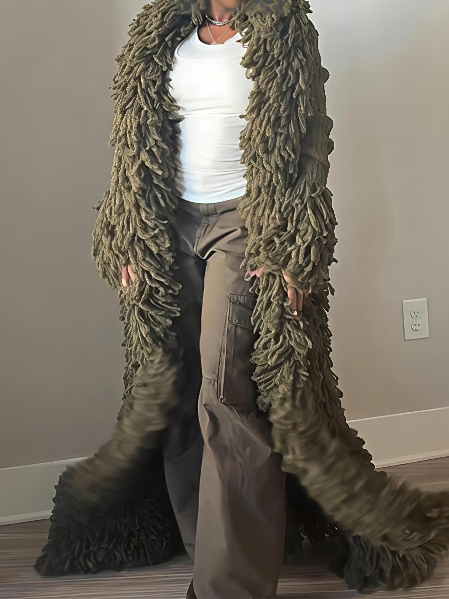 Fashion Oversized Fringe Knitted Coat