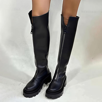 Round Toe Platform Zip Up Boots