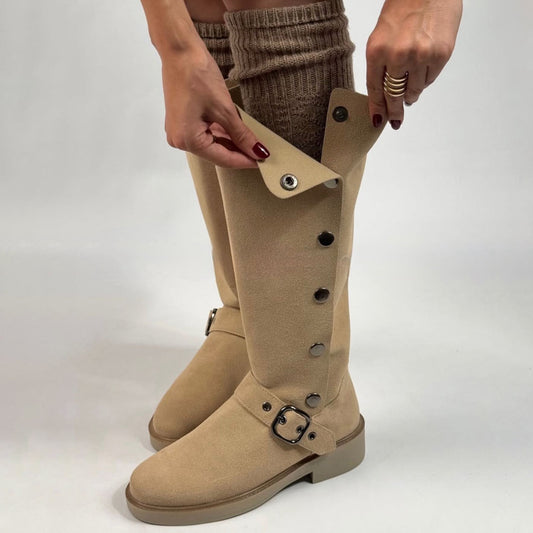Belt Buckle Suede Boots