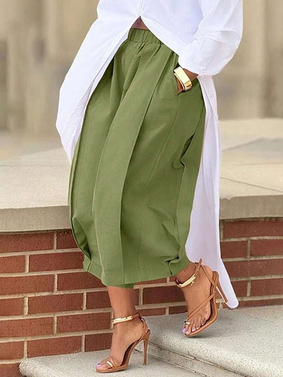Casual Elastic Waist Wide-leg Pants