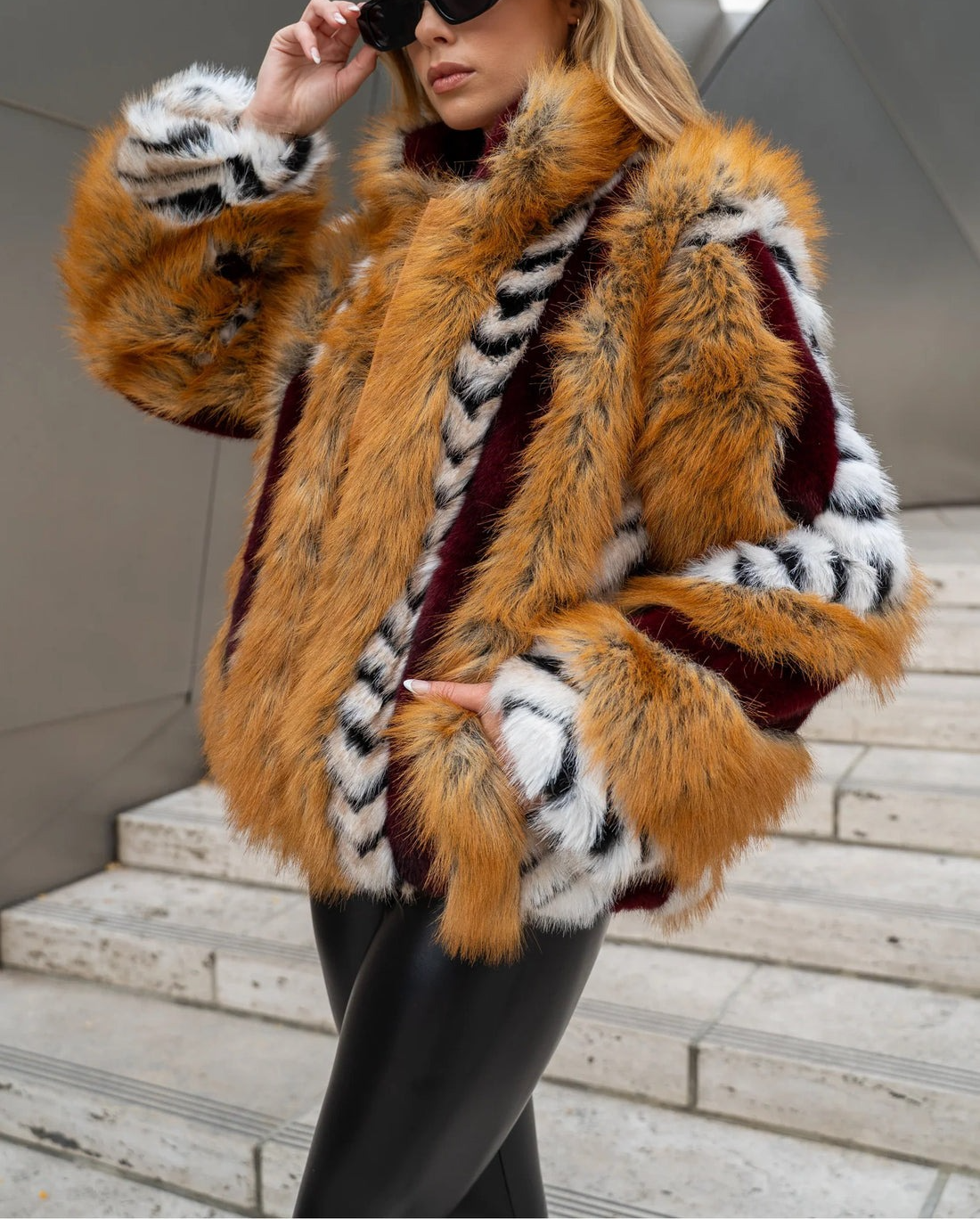 Burgundy Faux Fur Coat