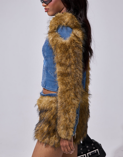 Fur Trim Denim Top