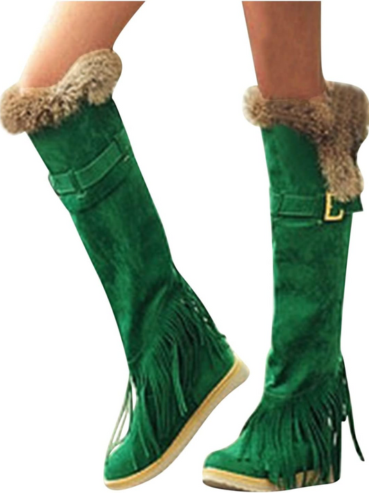 Comfy Suede Fringed Flat Boots