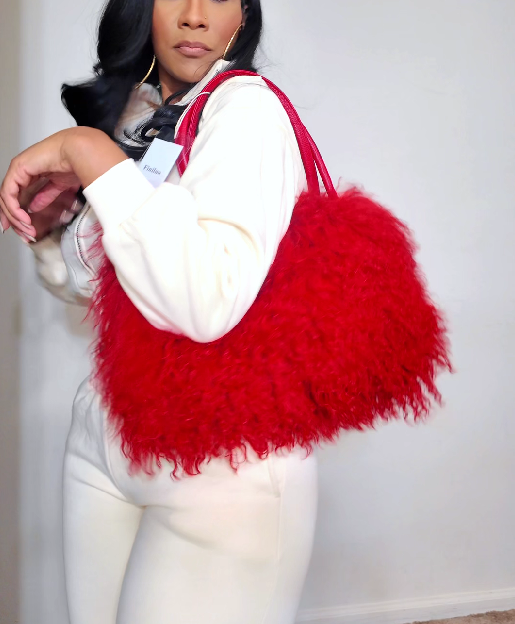 Luxury Flush Wool Fur With Leather Handles Bag