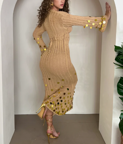 Camel Sequin Slim Dress
