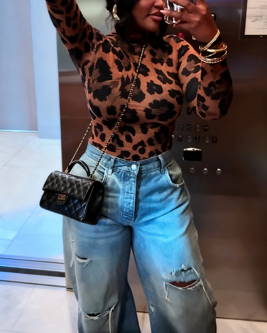 Print Turtleneck Top