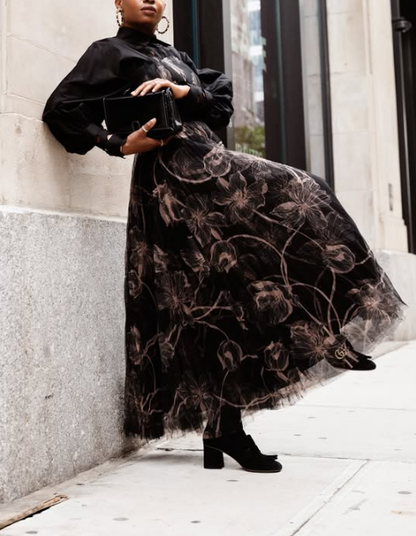 Hollowed Out Printed Patchwork Maxi Dress