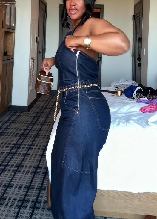 Halter Neck Backless Denim Jumpsuit