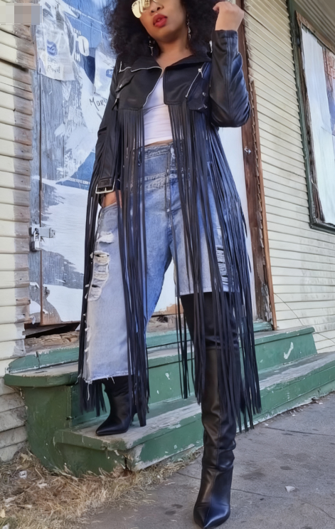 Maxi Fringe Faux Leather Moto Jacket