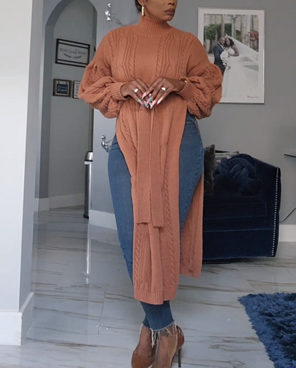 High-Neck Knit Split Top