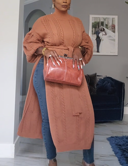 High-Neck Knit Split Top