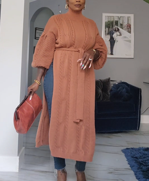 High-Neck Knit Split Top