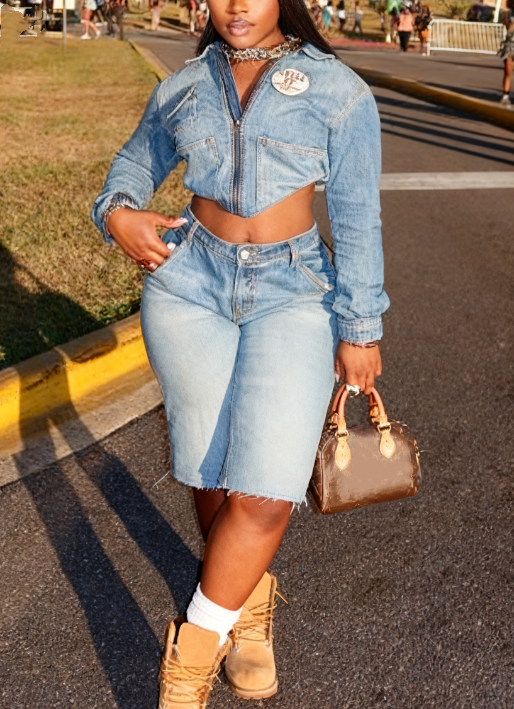Cropped Zip-up Denim Jacket