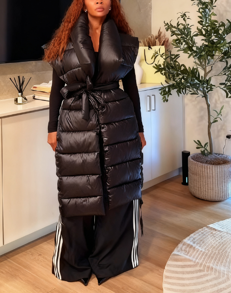 Long Line Puffer Vest In Black