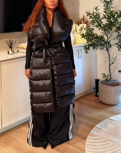 Long Line Puffer Vest In Black