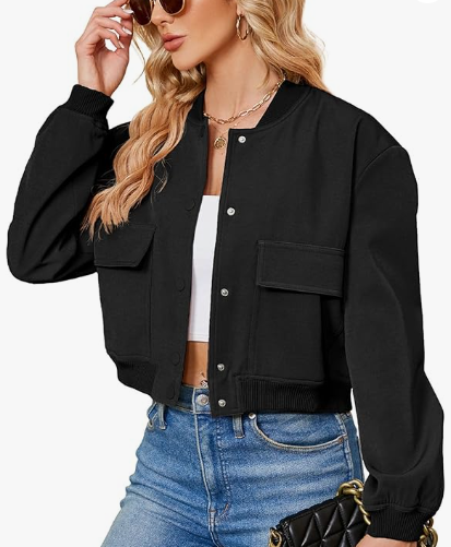 Fashion Thread Double Pocket Cropped Bomber Jacket