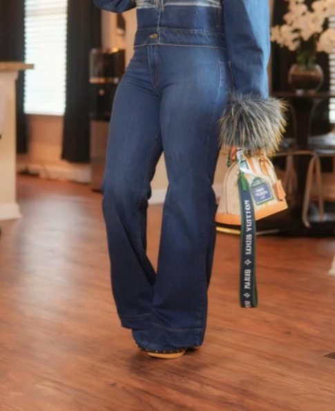 Faux Fox Fur Collar Denim Suit