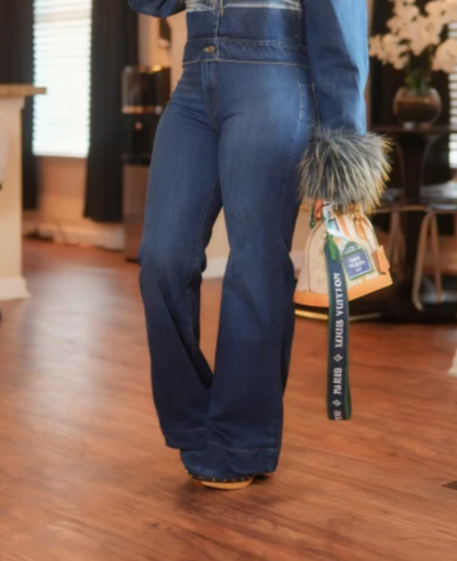 Faux Fox Fur Collar Denim Suit