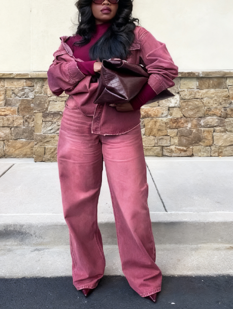 Slow Fade Denim Shacket And Pant Suit