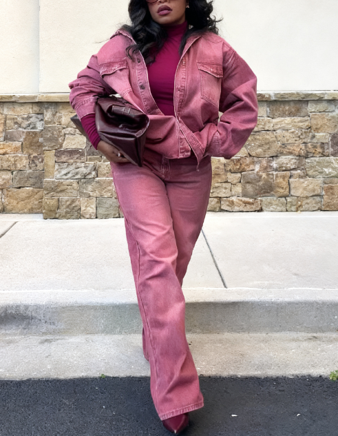 Slow Fade Denim Shacket And Pant Suit