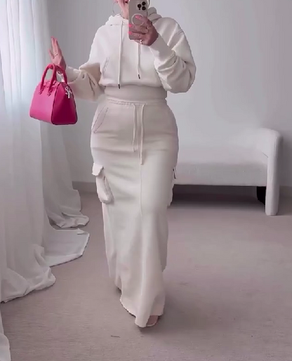 Fashion Hooded Pockets Two Pieces Set