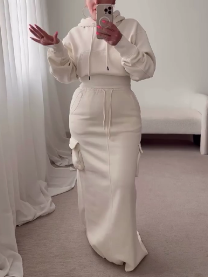 Fashion Hooded Pockets Two Pieces Set