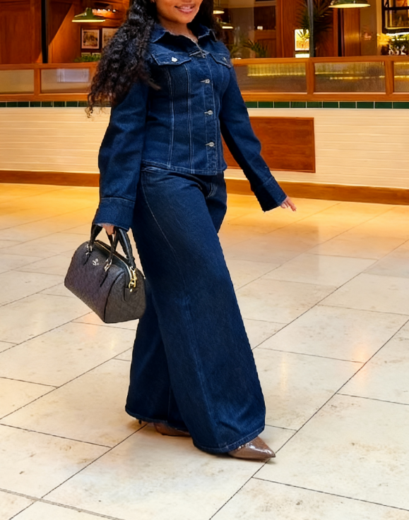 Retro Washed Denim Shirt and Pants Suit
