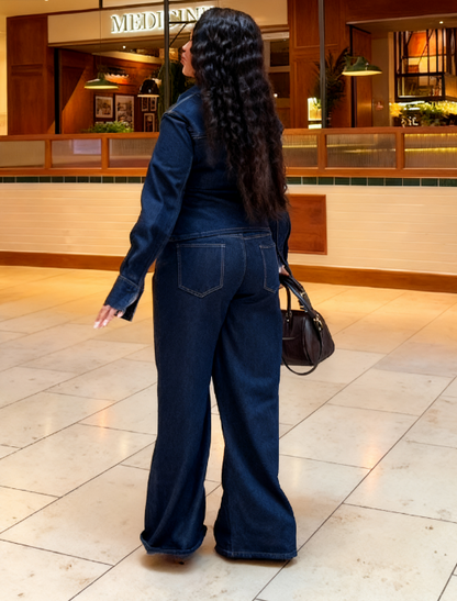 Retro Washed Denim Shirt and Pants Suit