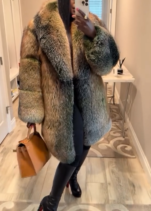 Green Trinity Mid Length Faux Fox Fur Coat