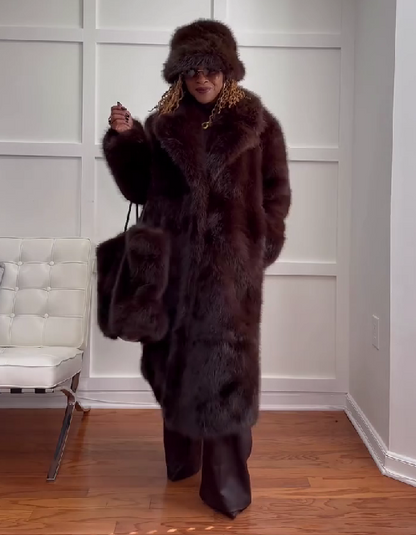 Chocolate Brown Faux Fur Coat
