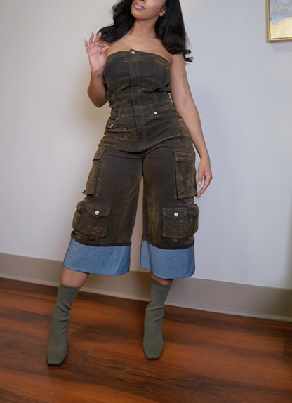 Cropped Cargo Jumpsuit
