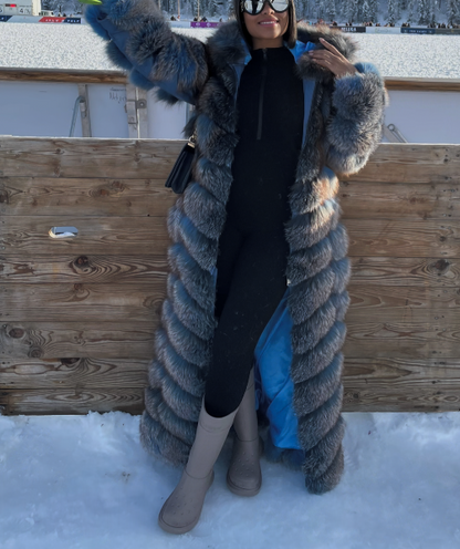 Blue Full Length Fox Fur Coat