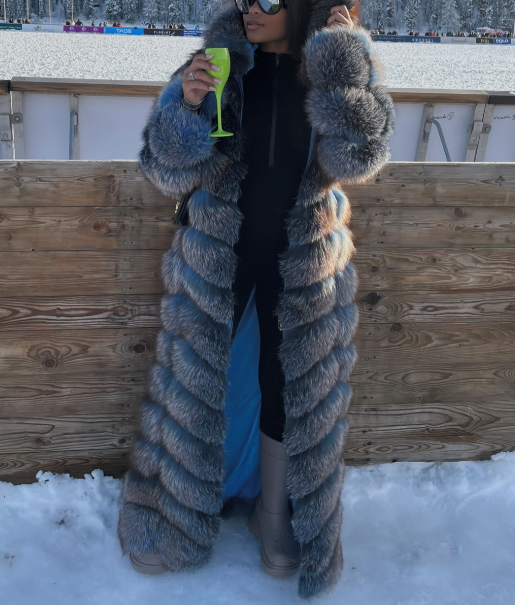 Blue Full Length Fox Fur Coat