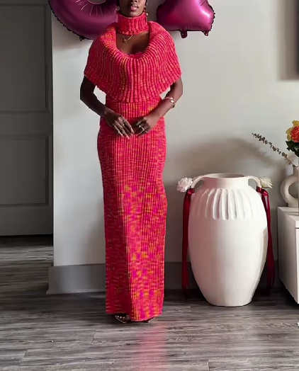 Colorful Ribbed Knit Maxi Skirt