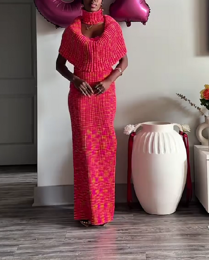 Colorful Ribbed Knit Maxi Skirt