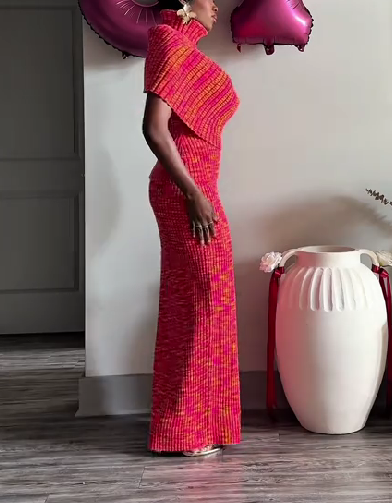 Colorful Ribbed Knit Maxi Skirt