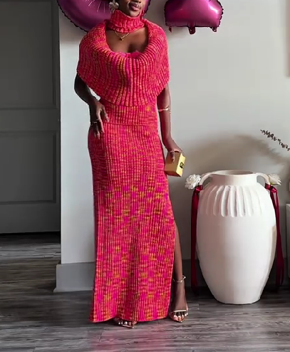 Colorful Ribbed Knit Maxi Skirt