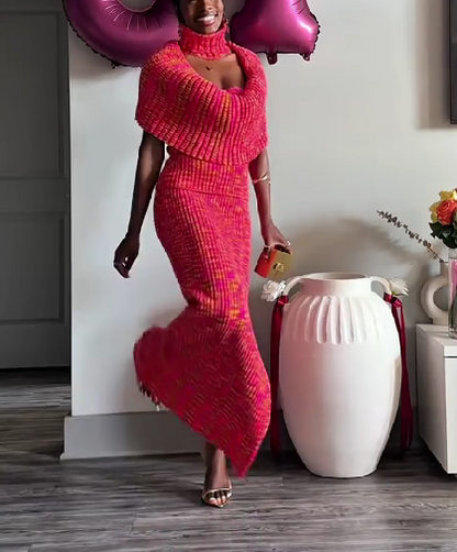 Colorful Ribbed Knit Maxi Skirt