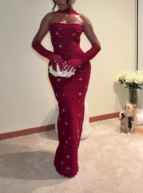 Sleeveless Pearl Wine Bandage Maxi Dress