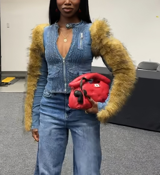 Fur Trim Denim Top