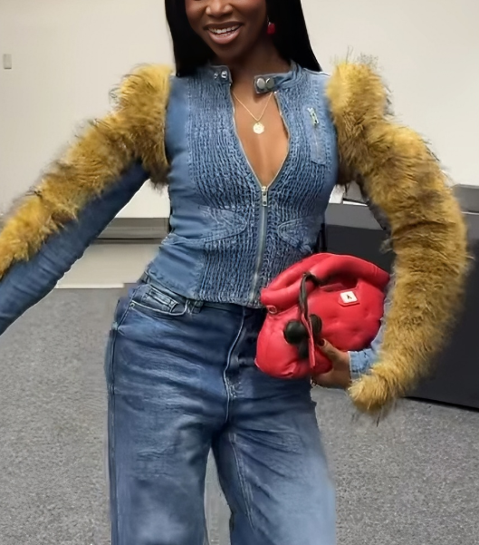 Fur Trim Denim Top
