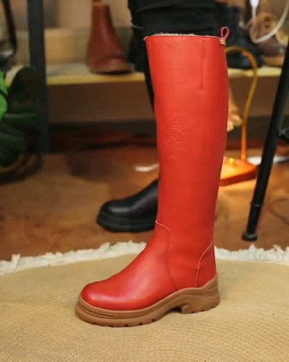 Thick-soled Fleece-lined Mid-calf Motorcycle Boot