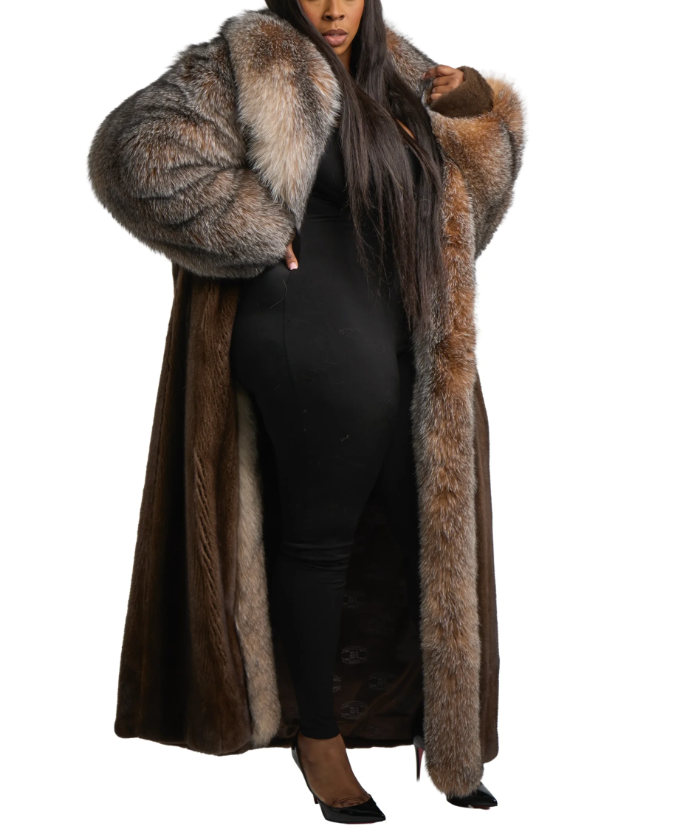 Contrast Faux Fur Long Coat