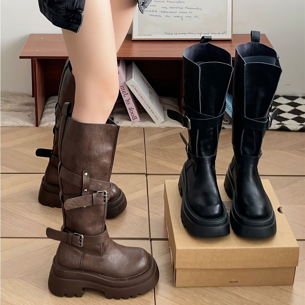 Belt Buckle Retro-style Motorcycle Tall Boot